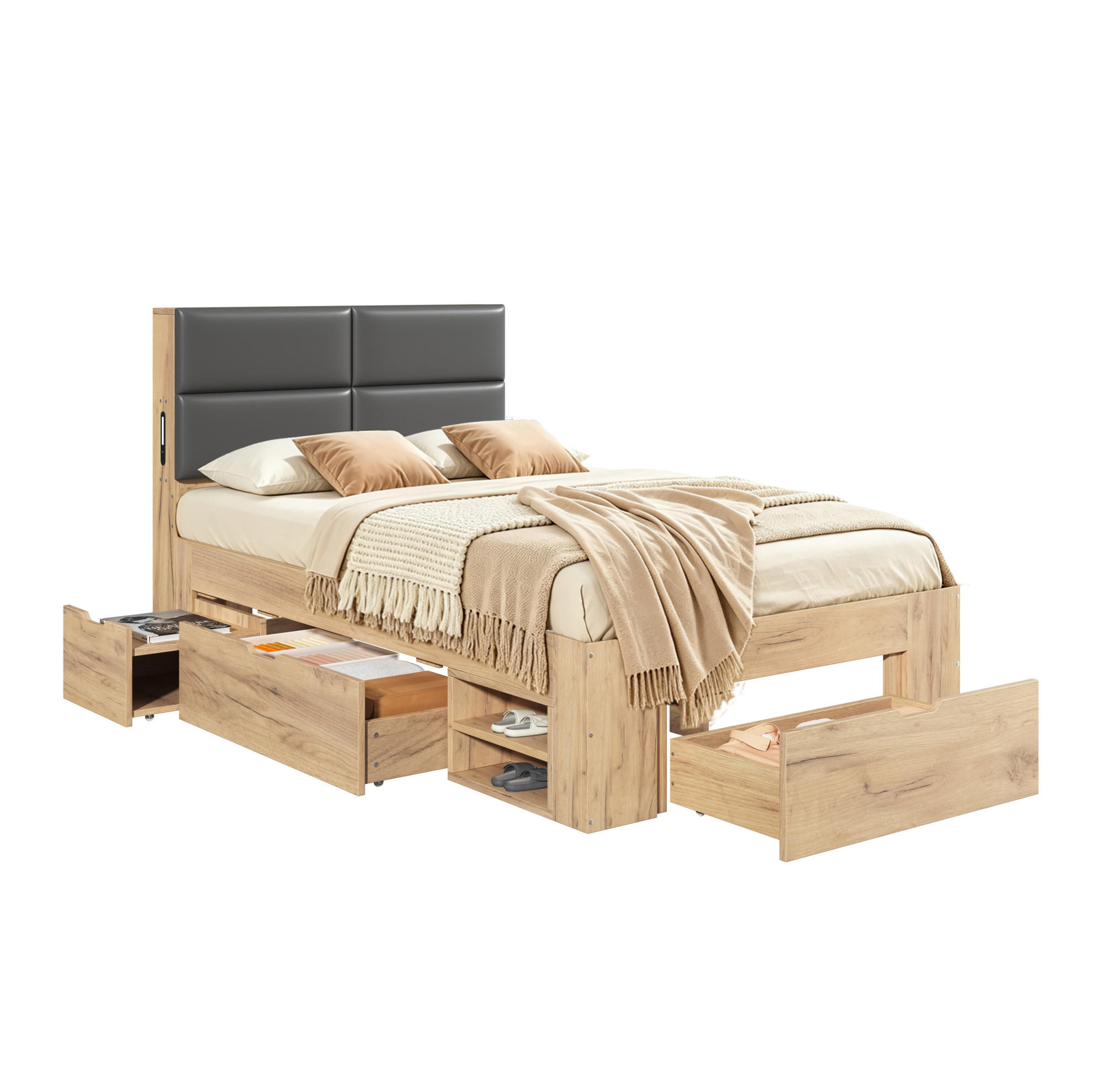Modfu Einzelbett Eiche 90x200 cm