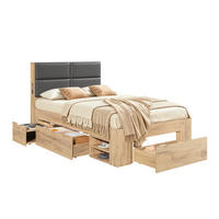 EINZELBETT aus MDF 90x200 cm Natur mit Schubladen, USB- und USB-C-Anschlüssen - Eichefarben, Holzwerkstoff (90/200cm) - Modfu
