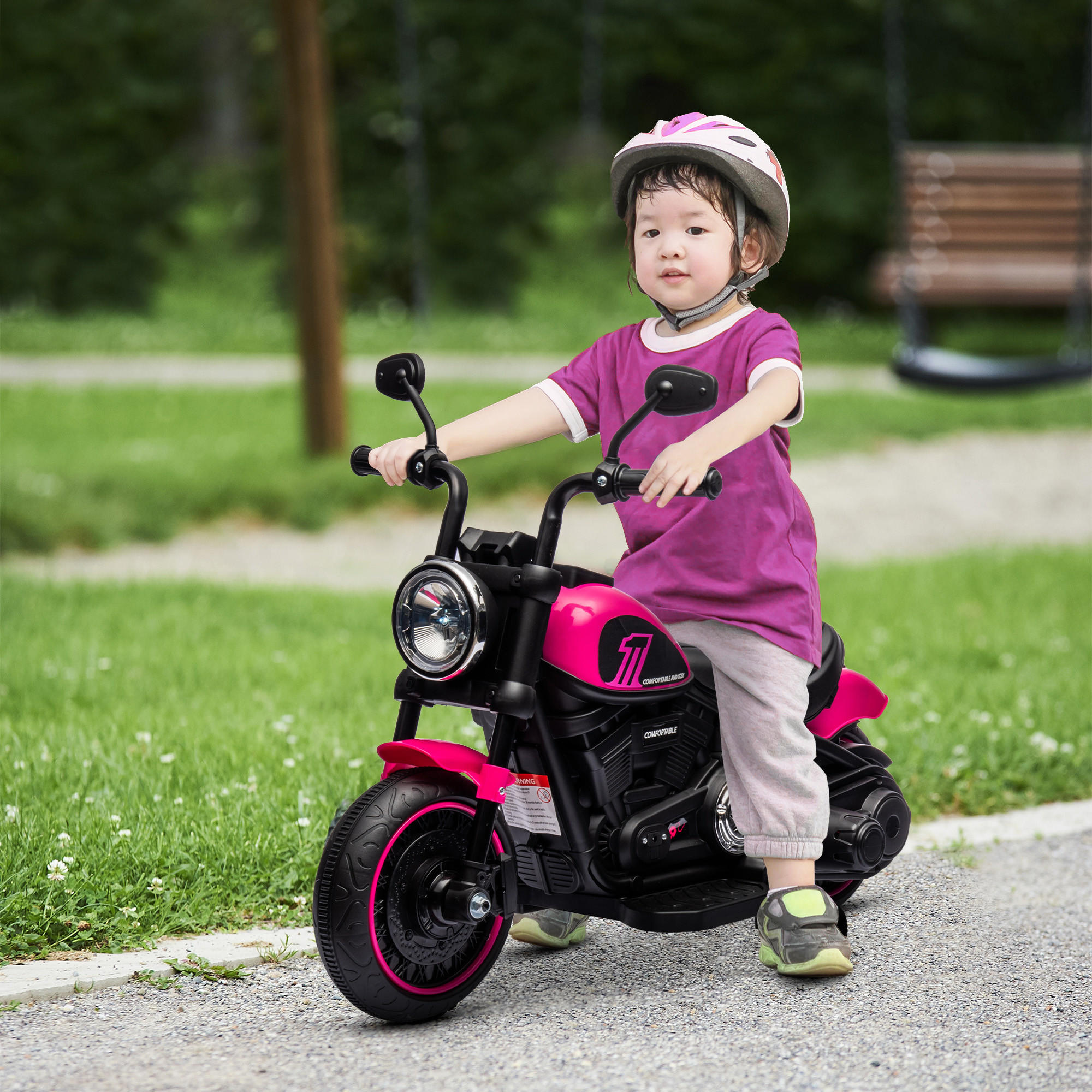 ELEKTRO KINDERMOTORRAD, Blau+Schwarz/Rosa+Schwarz, Kunststoff+ Eisen - Rosa, Metall (76/42/57cm) - HOMCOM