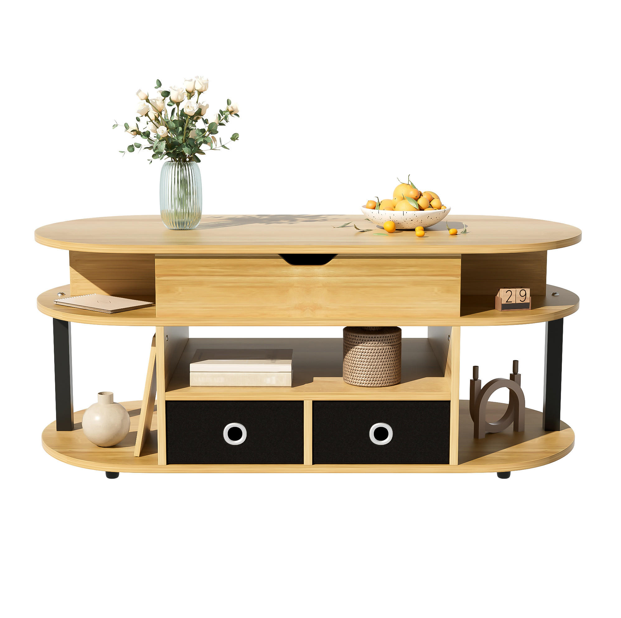 COUCHTISCH 105/50/45/60 cm aus Holzdekor in Schwarz mit Hebefunktion und Stauraum - Schwarz, Holzwerkstoff (105/50/45cm) - OKMYHOME