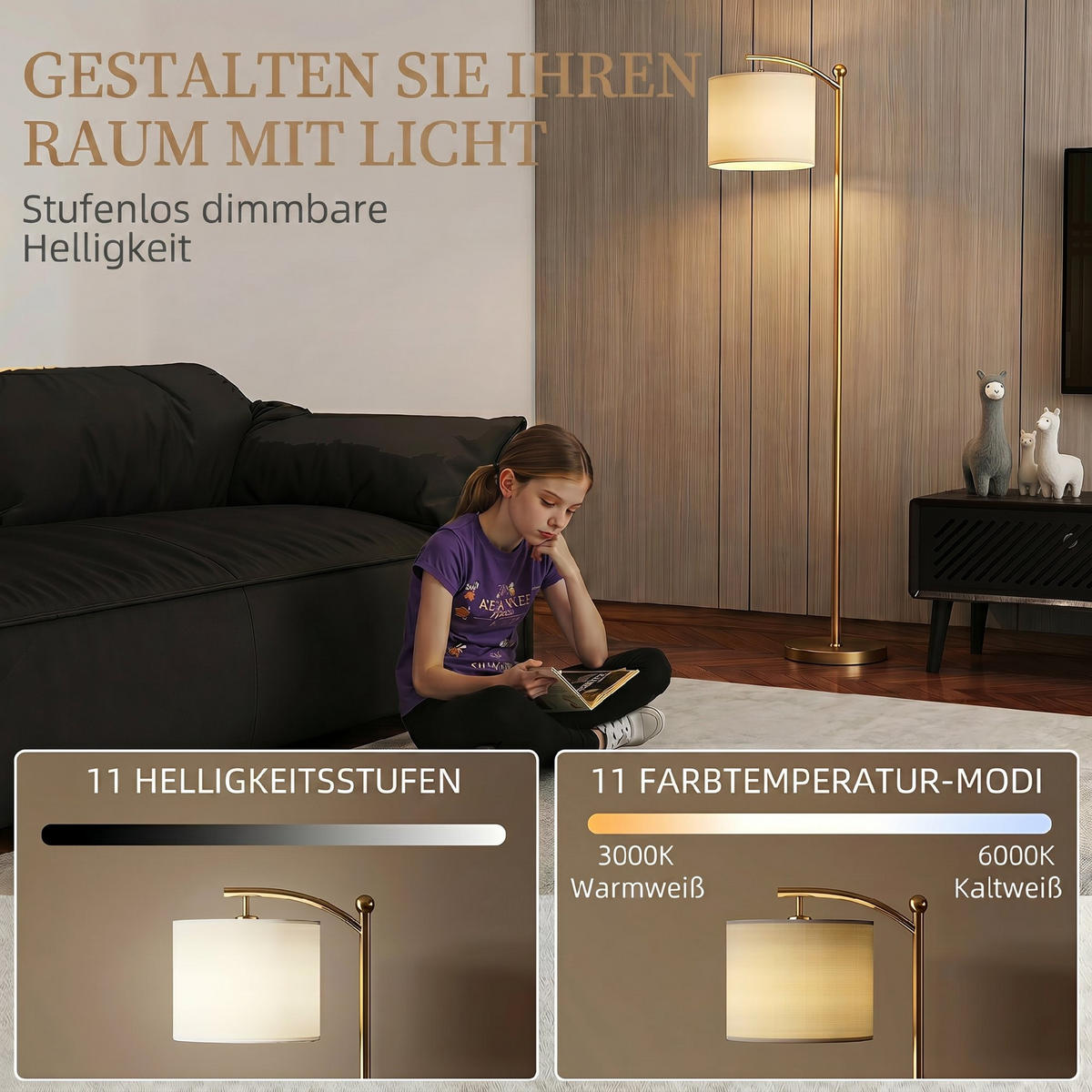 STEHLAMPE Metall Stoff Gold - Goldfarben, Metall (54.3/30.6/159.6cm) - HOMCOM