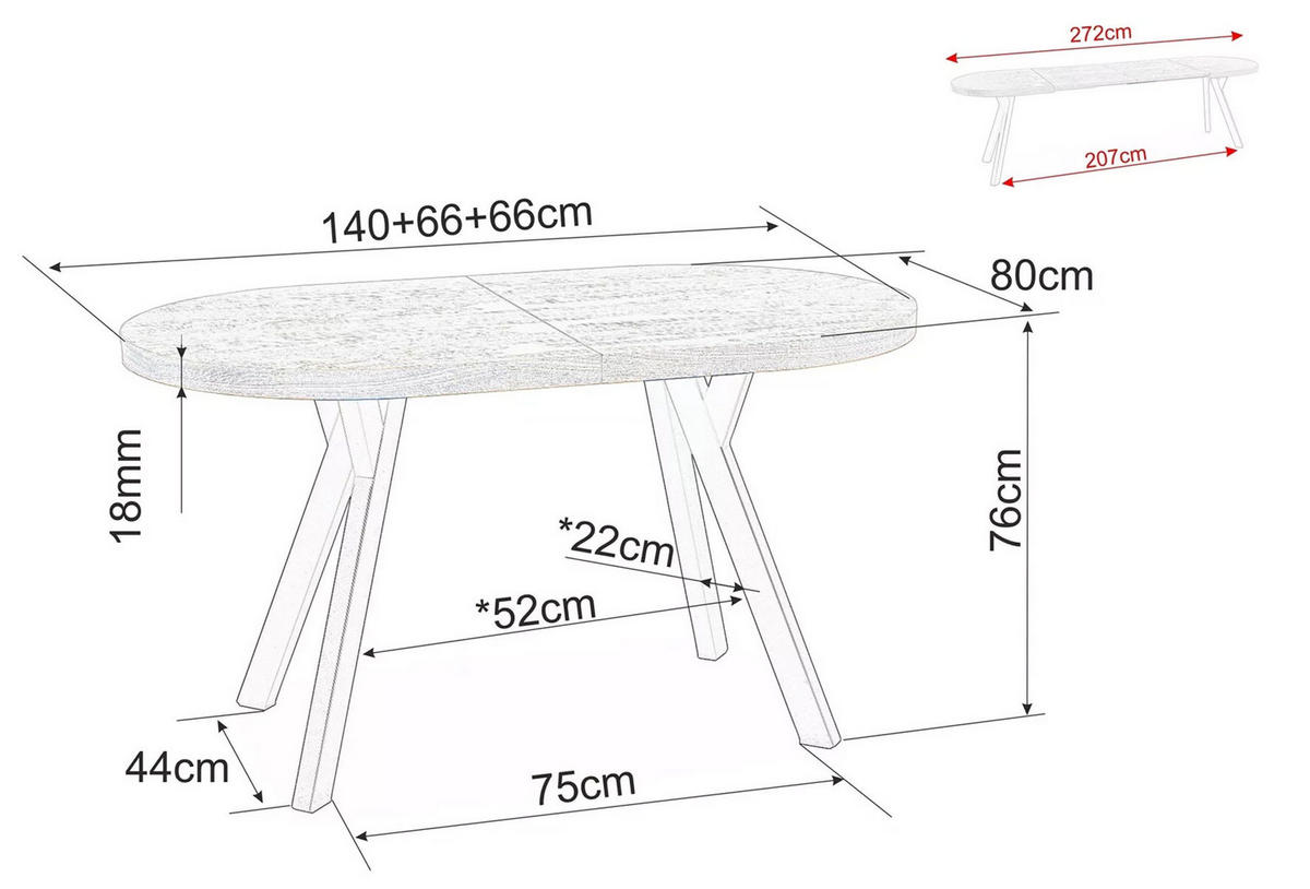 ESSTISCH Domingo Eiche / Schwarz 140-272 / 80 / 76cm - Eichefarben/Schwarz, Holz/Holzwerkstoff (80/140/76cm) - Feldmann-Wohnen