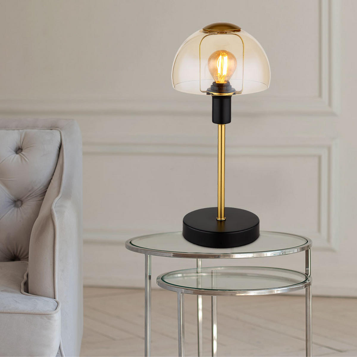 TISCHLEUCHTE KOKKINI Glas Gold Schwarz - Goldfarben, Glas (15/15/32cm) - Globo Lighting