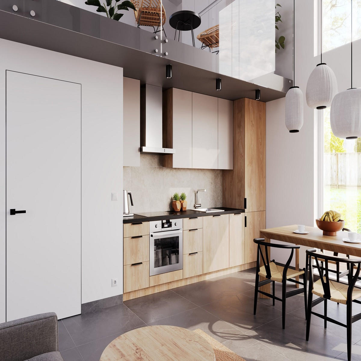 KÜCHENZEILE 300 cm - Sorento K45-M300 - in Beige / Sonoma Eiche - Beige/Schwarz, Holz/Holzwerkstoff (300/247/58cm)