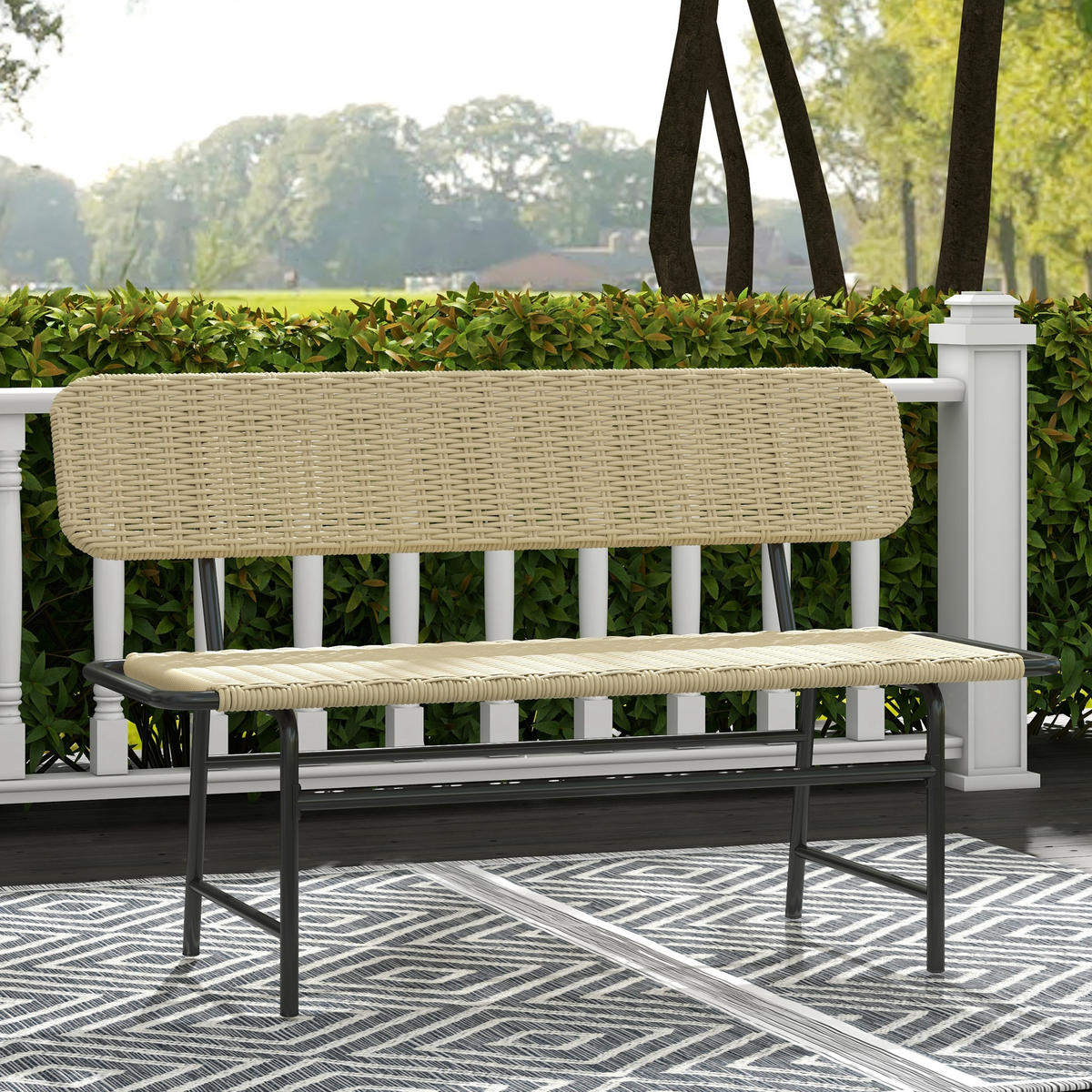 POLYRATTAN Sitzbank bis 250 kg belastbar, für Balkon, Terrasse, Metall, Khaki - Braun, Kunststoff (66/80/132cm) - Outsunny