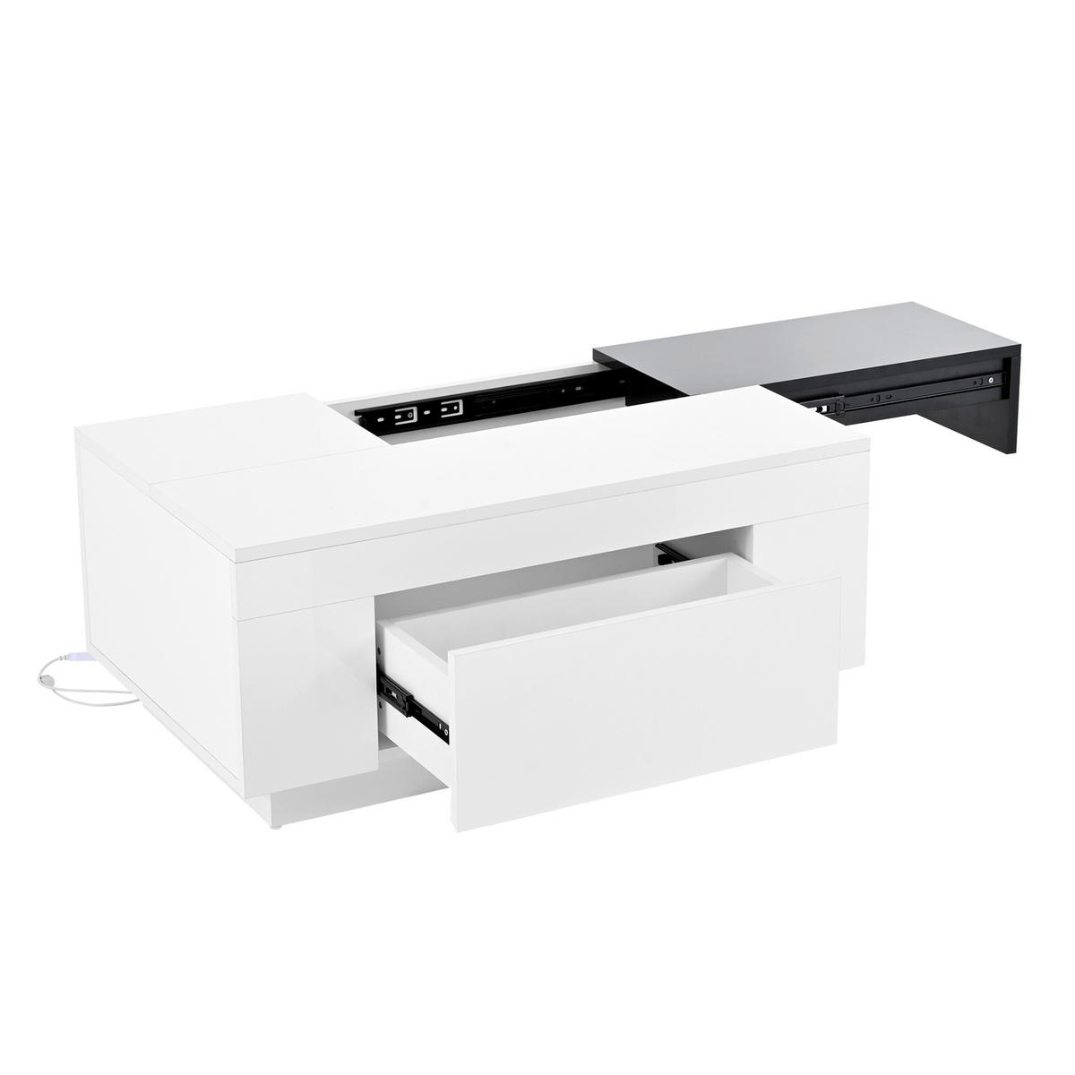 COUCHTISCH Schwarz/Weiß 80/50/35,5 cm mit LED und Ausziehfunktion - Schwarz, Holzwerkstoff (50/80/35.5cm) - PANGIVO