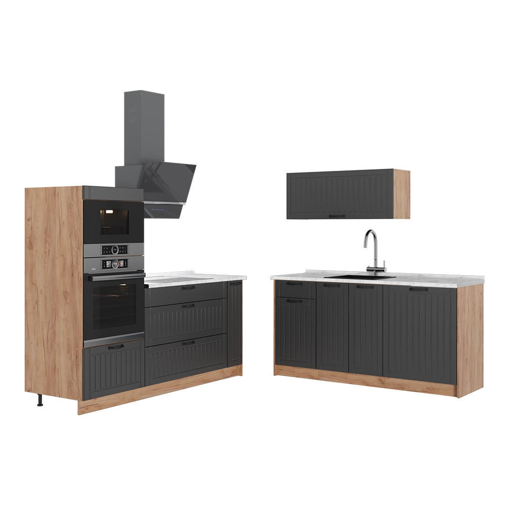KUCHYŇA Fame-Line, Tmavo-sivá/Dub Goldkraft, 340 cm, AP Marble - dub medový/tmavosivá, kompozitné drevo (340/153.6/60cm) - Vicco