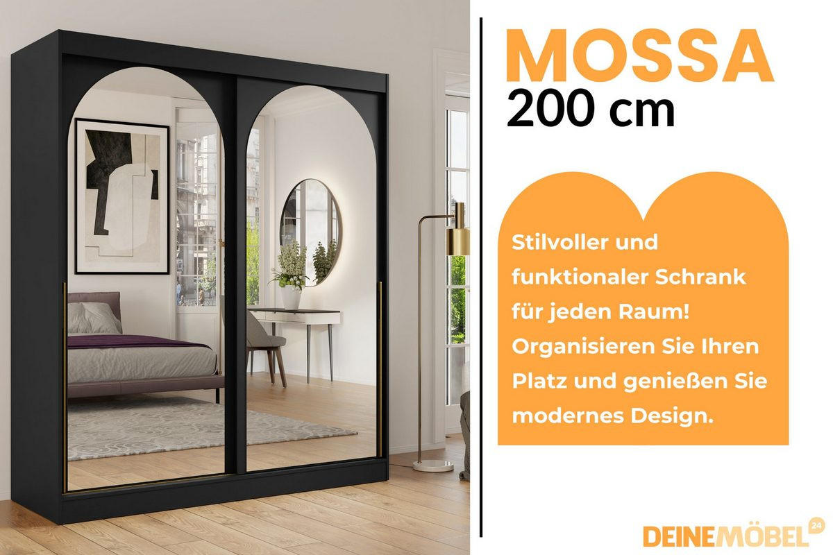 SCHIEBETÜRENSCHRANK MOSSA 200 / 215 / 65 cm in Schwarz / Gold - Goldfarben/Schwarz, Holzwerkstoff (200/215/65cm) - Deine Möbel 24