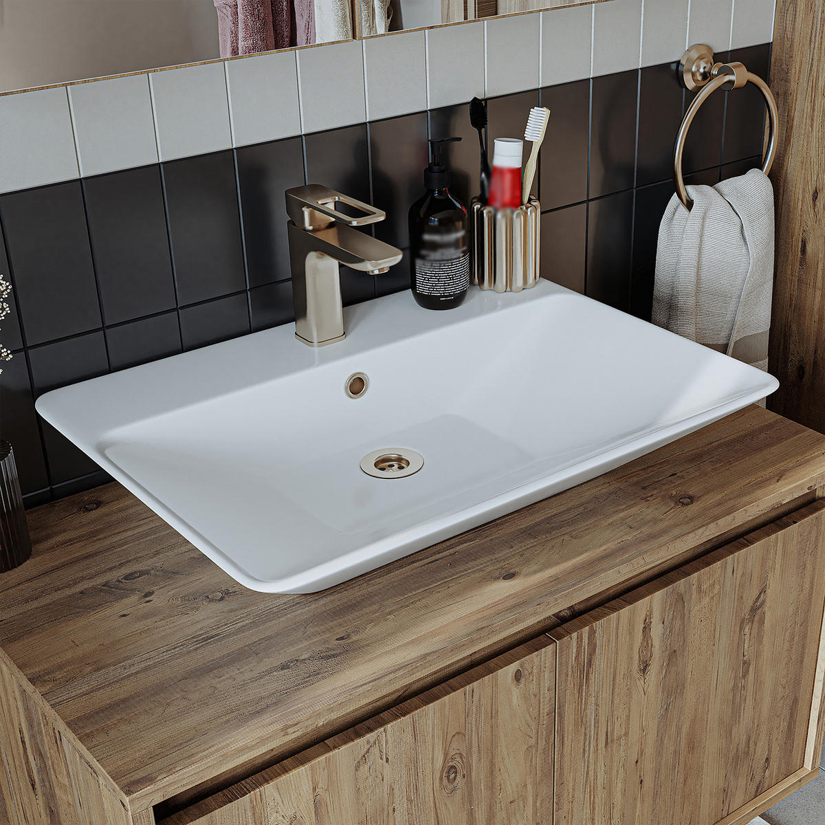 BADMÖBEL Set ATLANTIC-85 4-teilig - Eichefarben, Holzwerkstoff (85/150/45cm) - Roomart