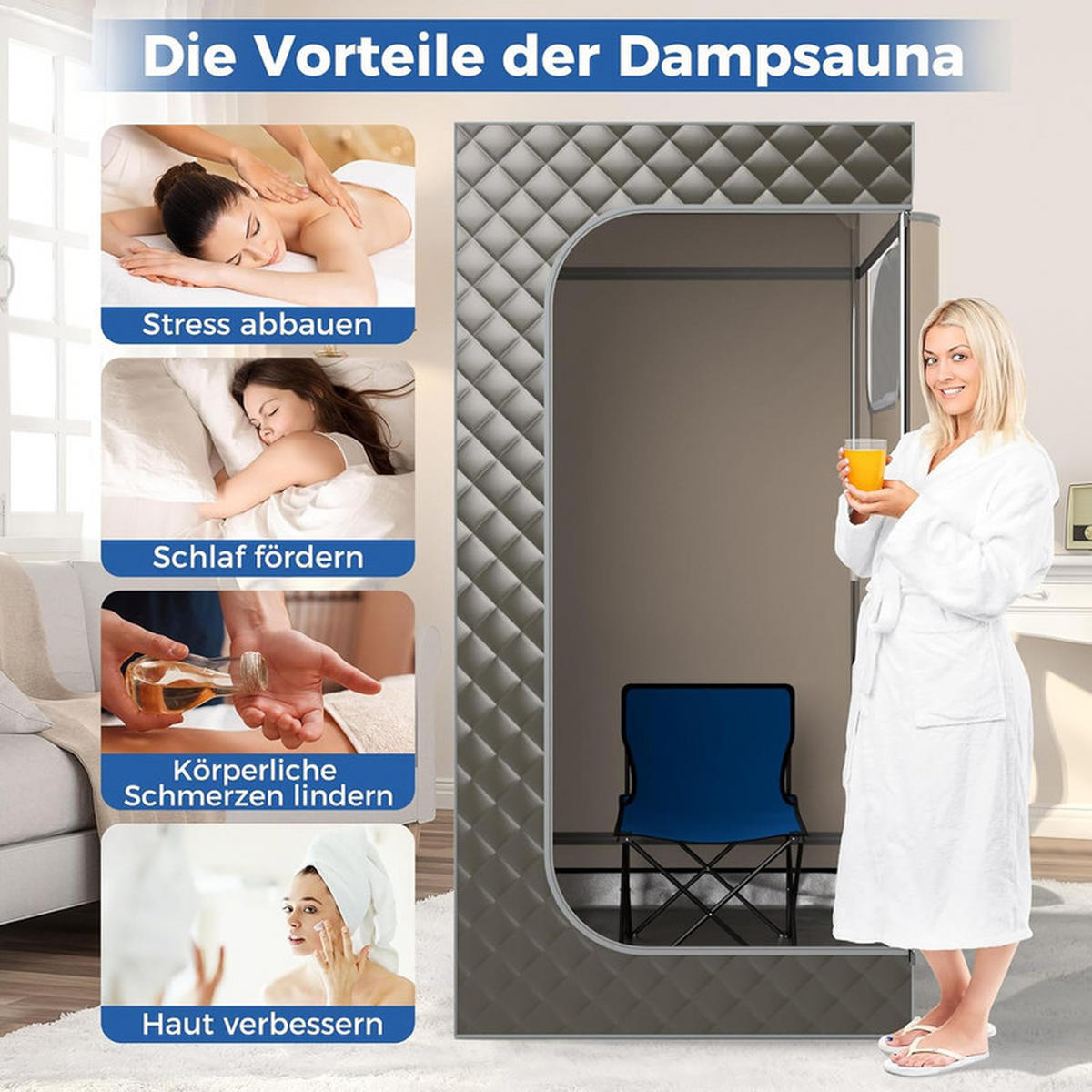 DAMPFSAUNA Tragbare grau - Grau, Textil (91/183/91cm) - COSTWAY