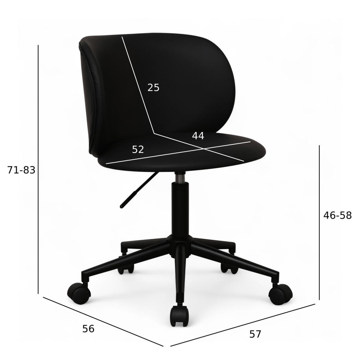 DREHSTUHL höhenverstellbar in Kunstleder Schwarz - Schwarz, Textil/Metall (57/71/56cm) - Furnhouse