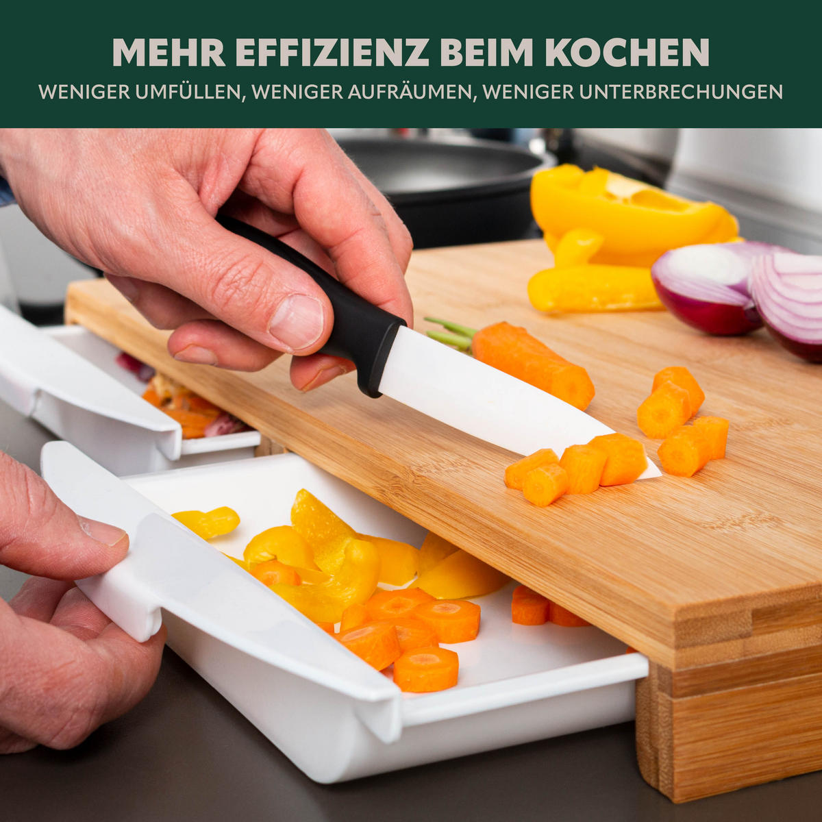 SCHNEIDEBRETT, mit 2 Auffangschalen, Bambus - Braun, Holz (49.5/28.5cm) - bremermann