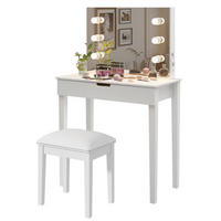 SCHMINKTISCH in Weiß mit Spiegel, LED-Beleuchtung, Hocker und 2 Schubladen - Weiß, Holzwerkstoff (125/40/80cm) - BEAOK
