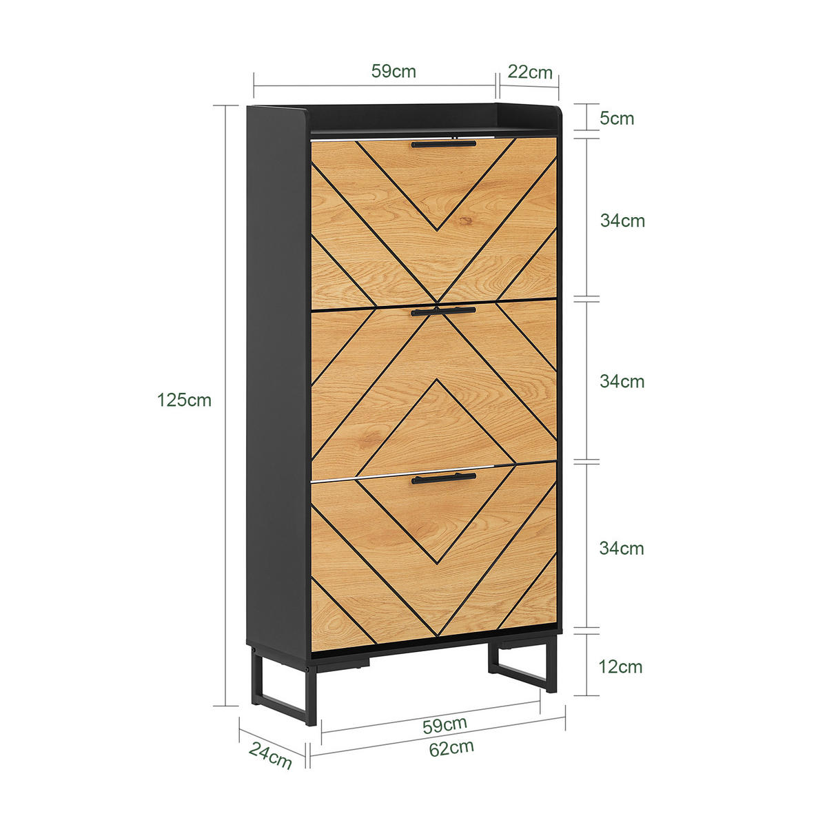 SCHUHSCHRANK Schwarz-Braun - Schwarz/Naturfarben, Holzwerkstoff (62/125/24cm) - SoBuy