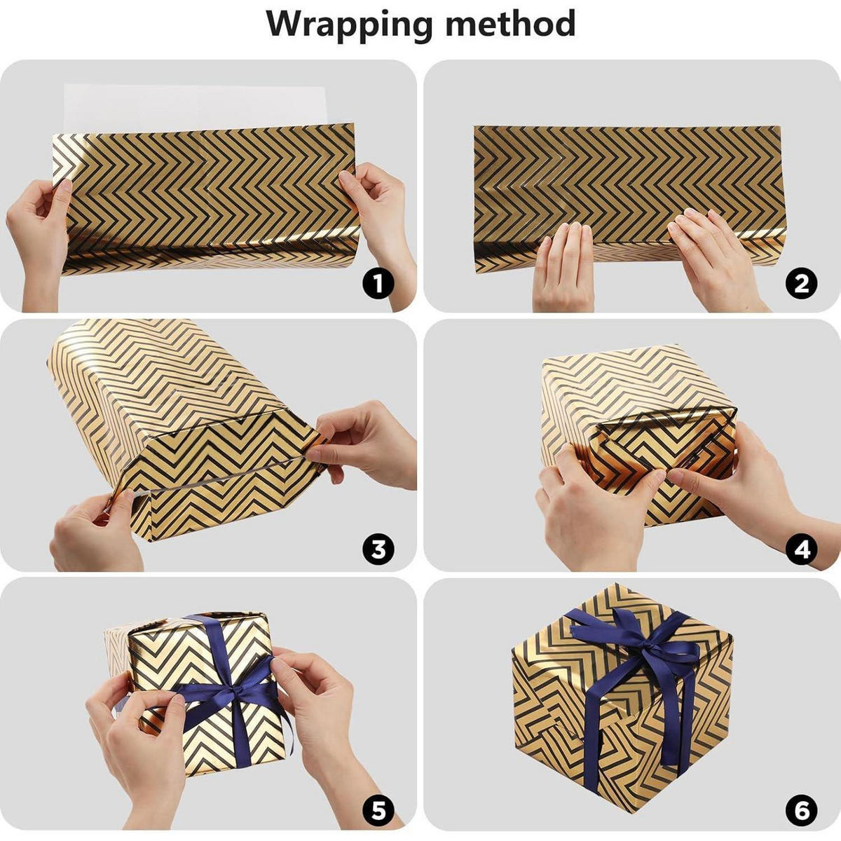 GESCHENKPAPIER Set Schwarz Gold 6 Blätter 50 x 70 cm - Multicolor, Papier (50/50/70cm)