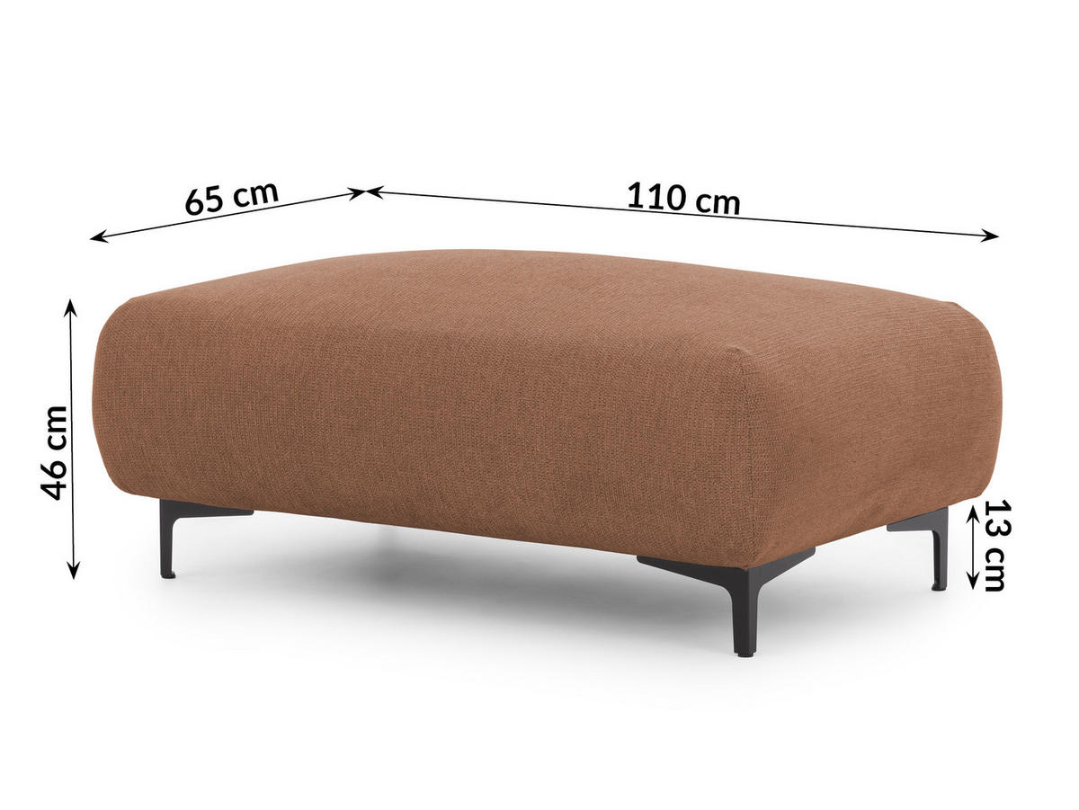 ECKSOFA inkl. Hocker Cardea mit Schlaffunktion in Bubble-Optik aus weichem Terrakotta Strukturstoff und hohem Sitzkomfort - Ottomane links - Terracotta/Schwarz, Holz/Textil (170/230cm) - S-Style Möbel