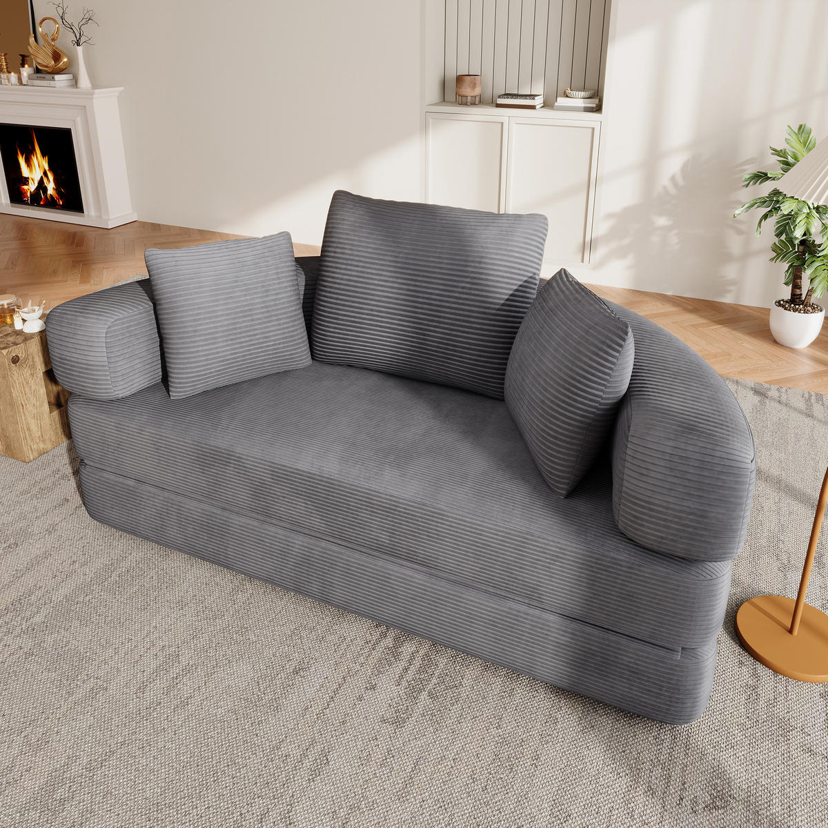 SCHLAFSOFA 173x176 cm klappbar mit Cordbezug und Kissen - Grau, Kunststoff (173/40/176cm)