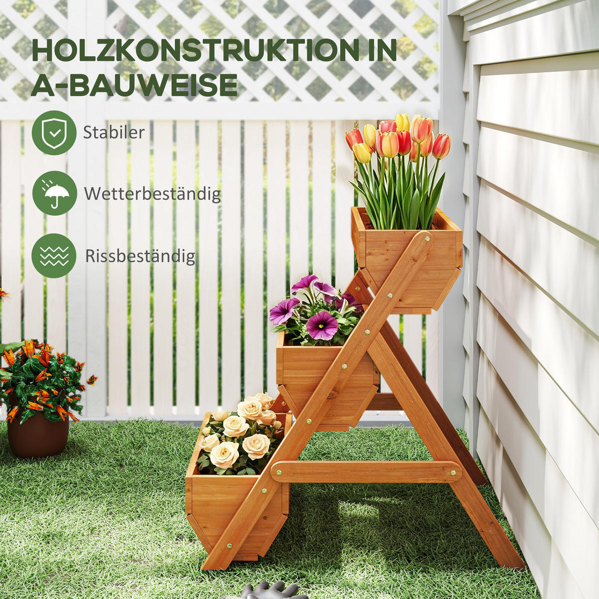 BLUMENTREPPE mit 3 Etagen aus Holz 65/75/76 cm - Braun, Holz (65/76/75cm) - Outsunny