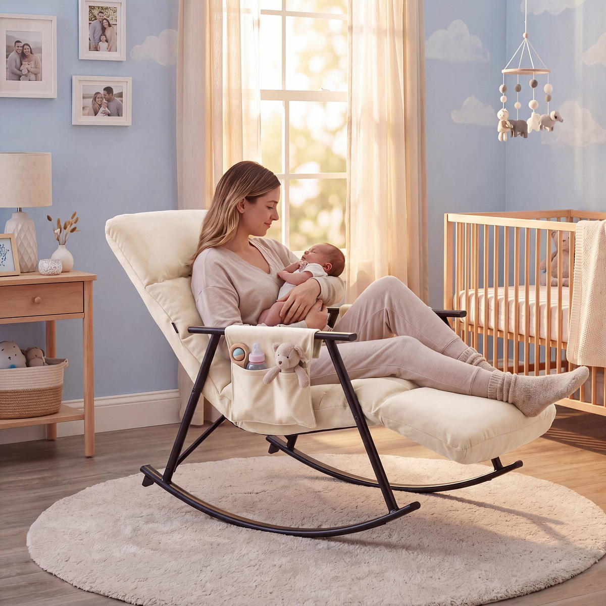 SCHAUKELSTUHL Mika Indoor 61x100x66cm Samt Creme Liegestuhl - Creme, Kunststoff/Textil (61/66/100cm) - DELUKE