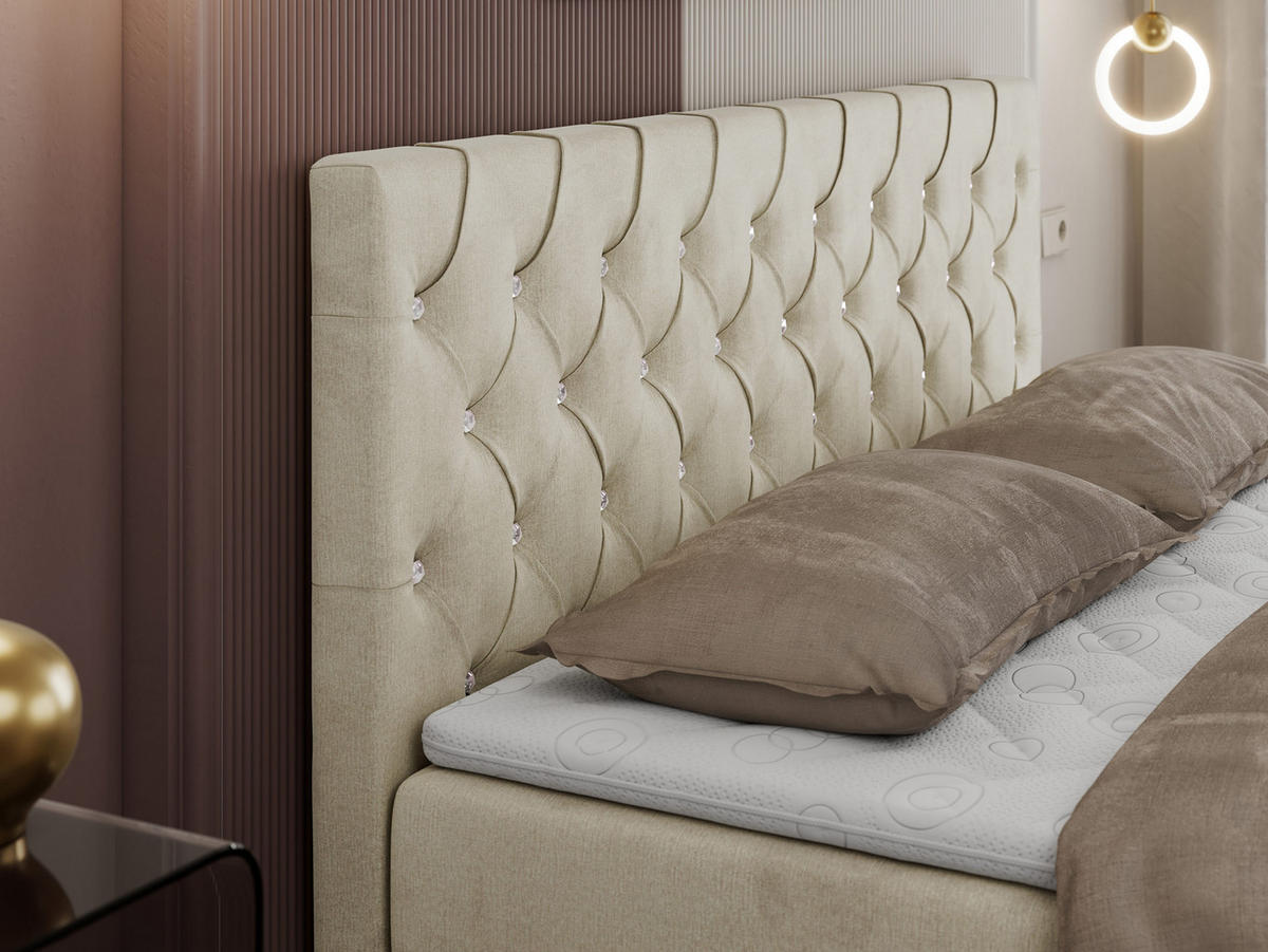 BOXBETT ROMA 120/200 - Beige Velvet - H3 - Beige, Holz/Textil (120/200cm)