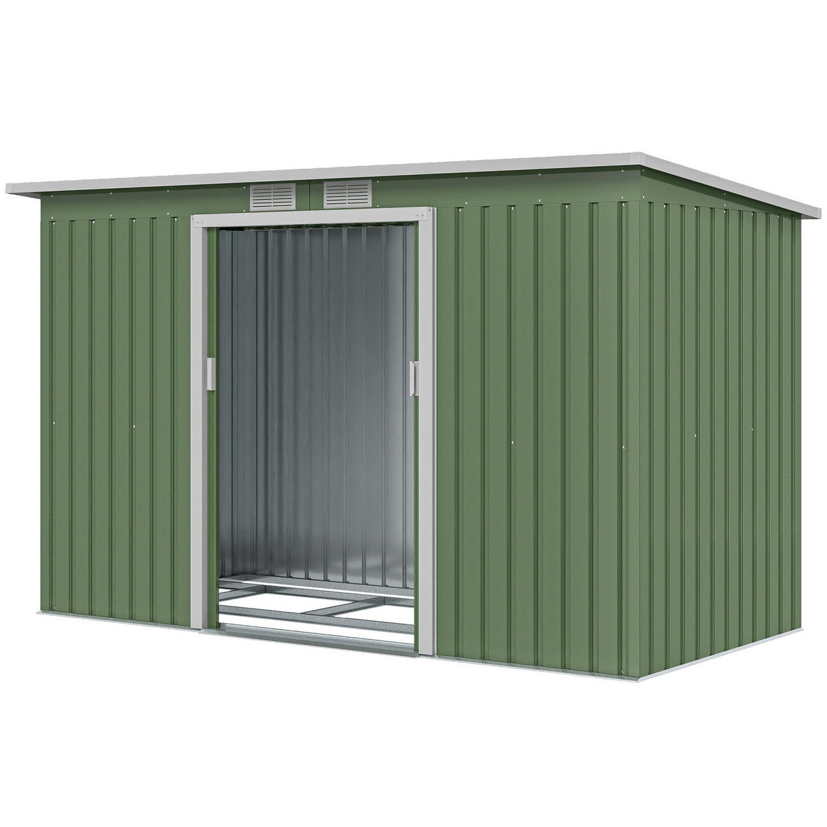 GERÄTEHAUS DE-08079 mit Pultdach und Schiebetür Anthrazit - Hellgrün, Metall (130/172/280cm) - ComfortXL