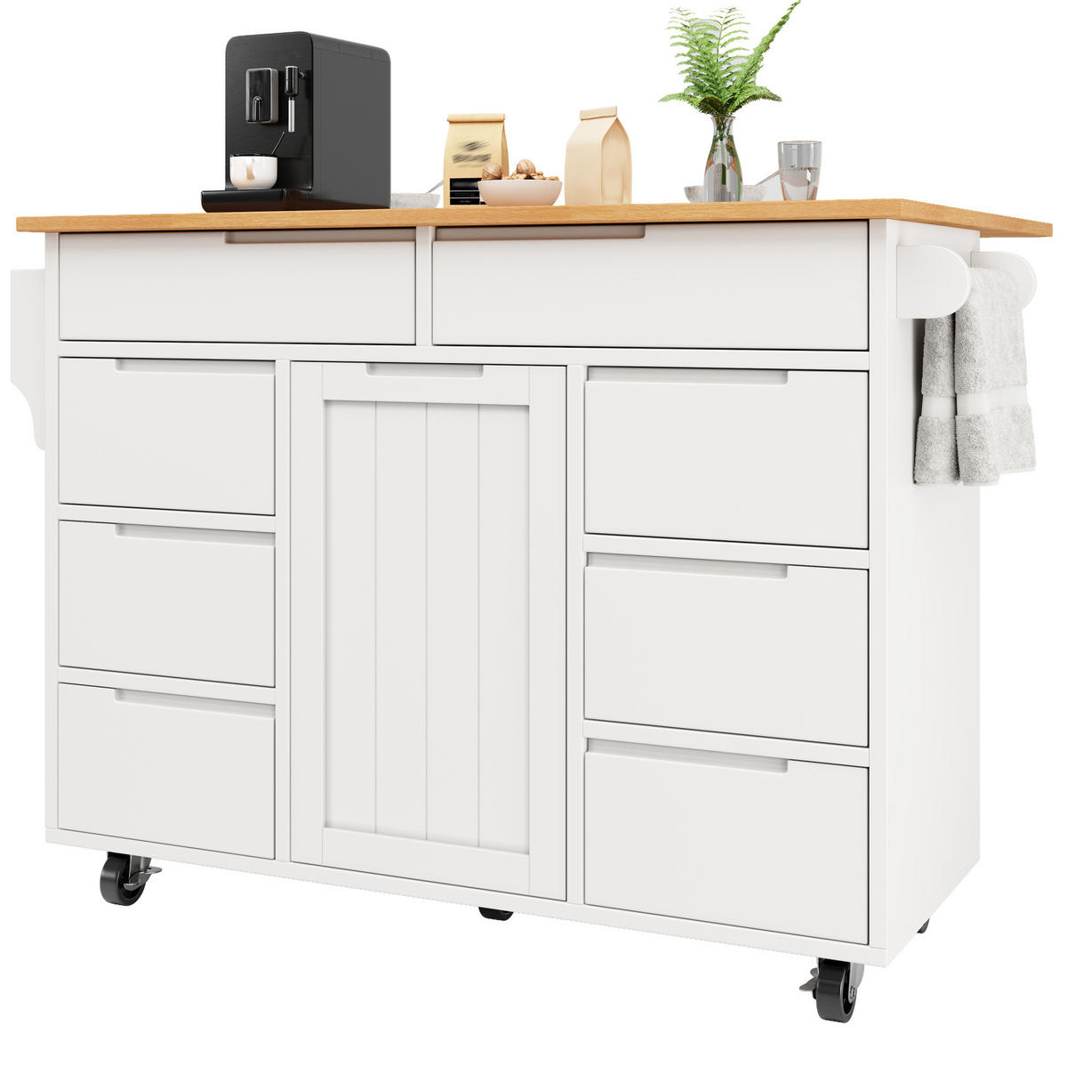 KÜCHENINSEL mit Klapptisch 122 x 74,5 x 91,5 cm Weiß MDF - Weiß, Holz (74.5/91.5/122cm) - Beauniv