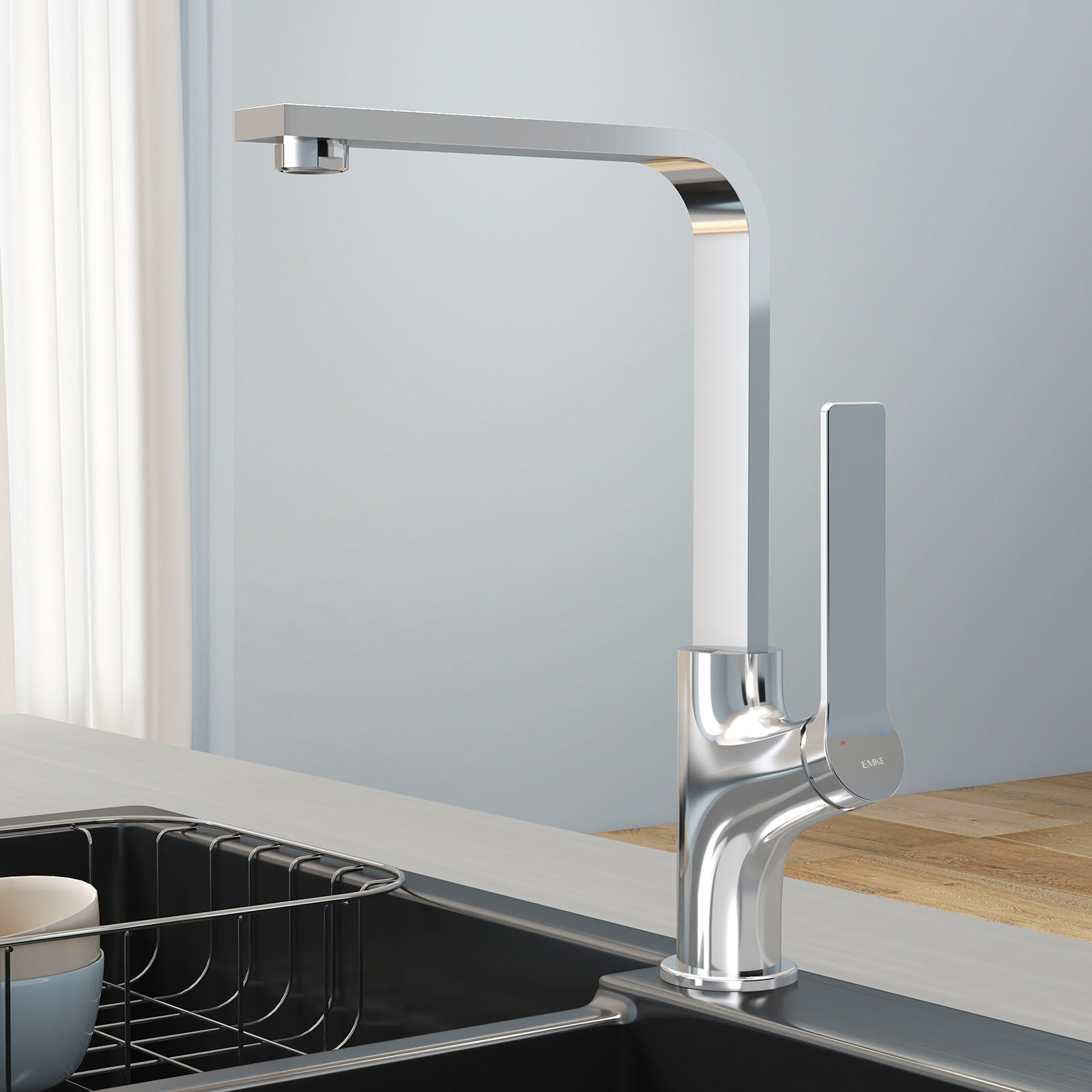 KÜCHENARMATUR mit 360° Drehbar Edelstahl Einhebelmischer Chrom - Chromfarben, Metall (22.5/10.1/30.3cm) - EMKE