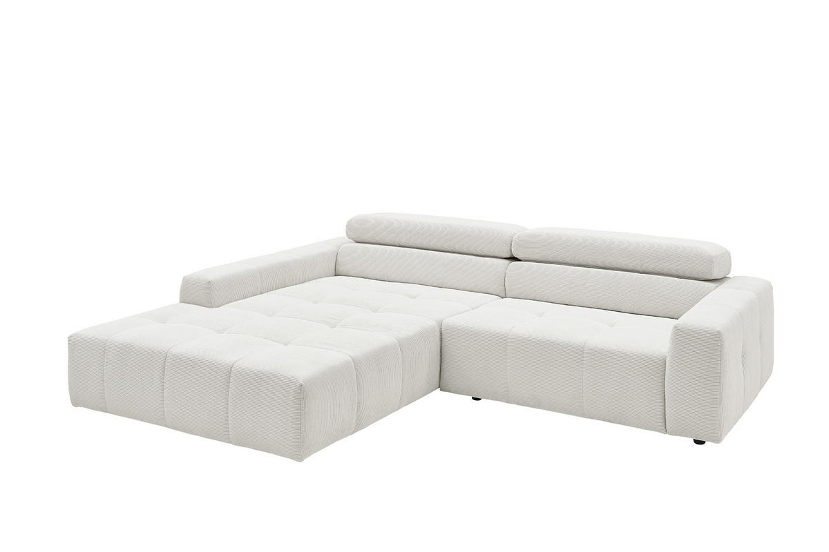ECKSOFA MIT MOTORISCHEM SITZVORZUG RENO Weiß Cord - Schwarz/Weiß, Kunststoff/Textil (258/217cm) - KAWOLA