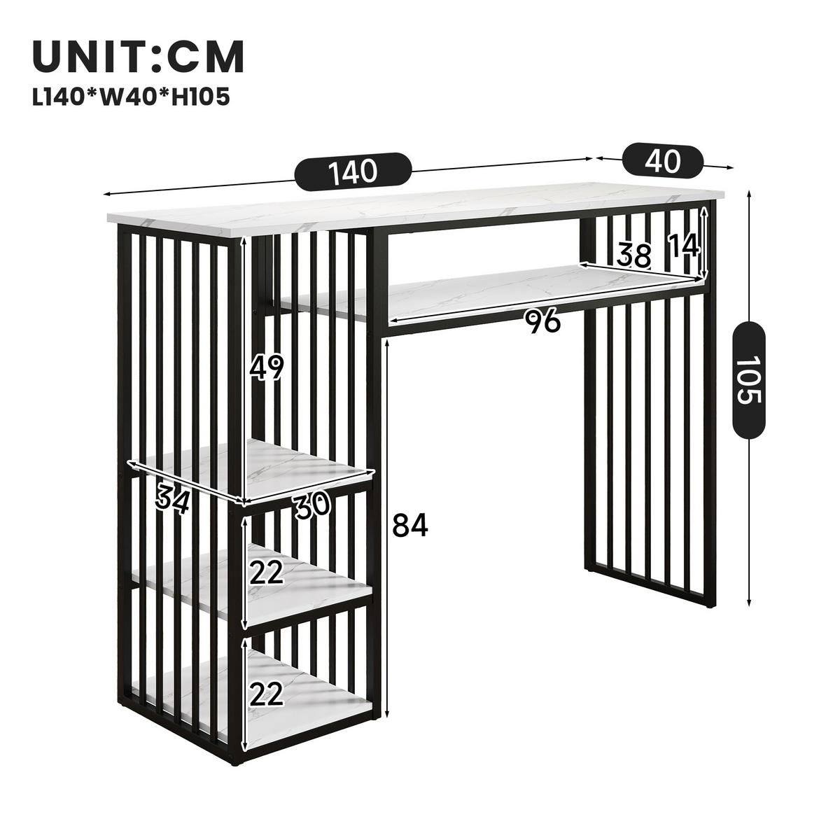 BARTISCH 140/40/105 cm mit Stauraum DE-39847 Schwarz - Schwarz, Metall (40/140/105cm) - ComfortXL