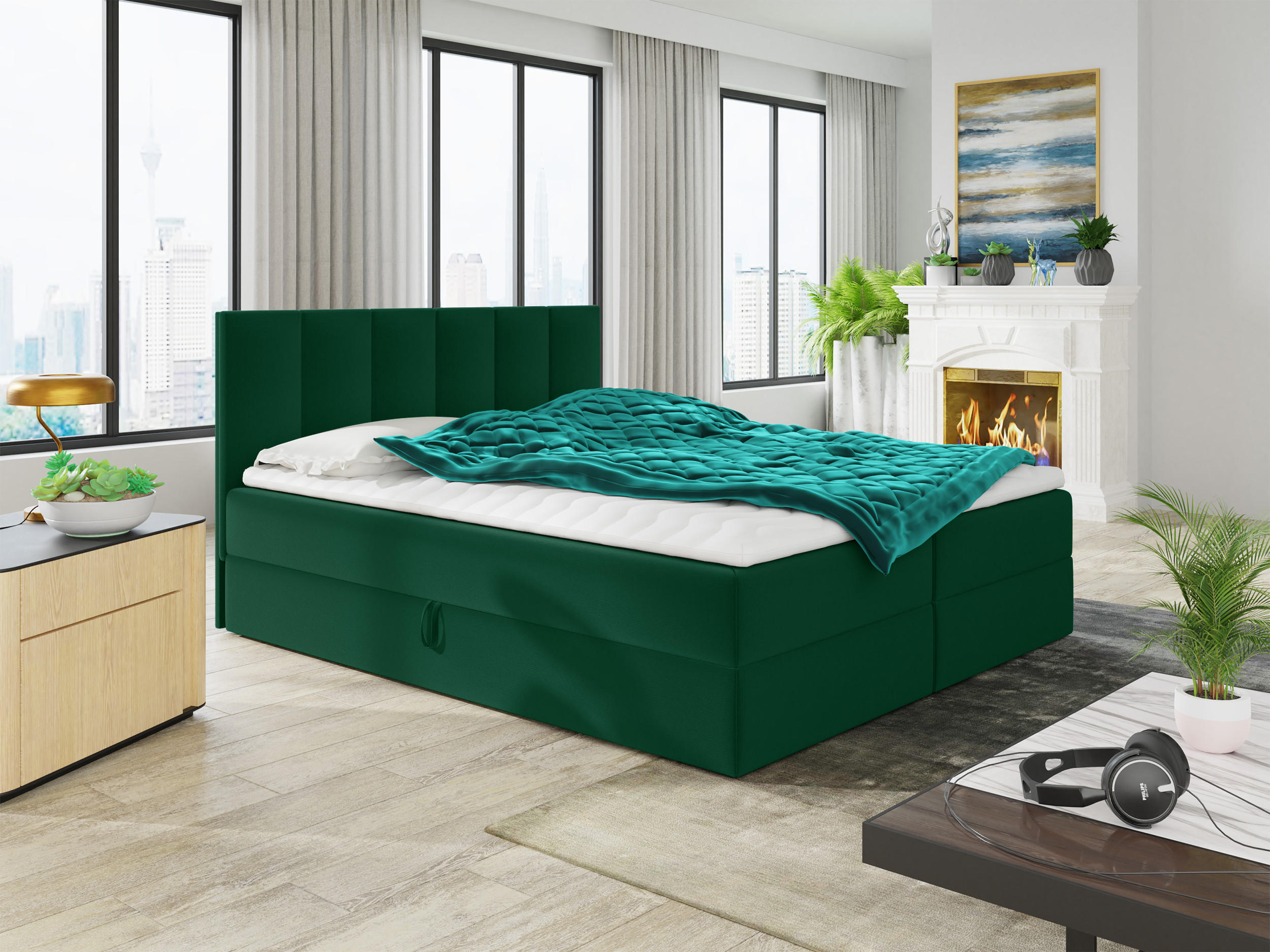 BOXBETT Star - 160x200 - grün (Kronos 19, Velvet) - Schwarz/Grün, Holz/Holzwerkstoff (160/200cm) - Sofnet