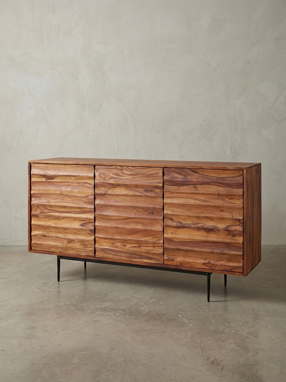 SIDEBOARD – Massivholz, 150 cm breit, 3 Türen, modern - Schwarz/Braun, Holz/Metall (150/81/41cm) - KADIMA DESIGN