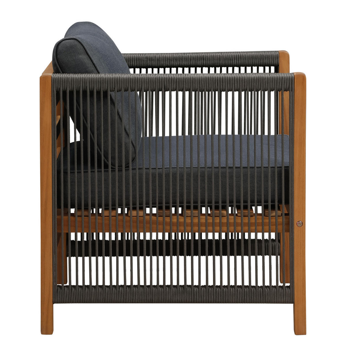 LOUNGESESSEL - 2er-Set - Akazie massiv / Polyester - Braun / Beige - Braun/Grau, Holz/Textil (64/76/66cm) - home24