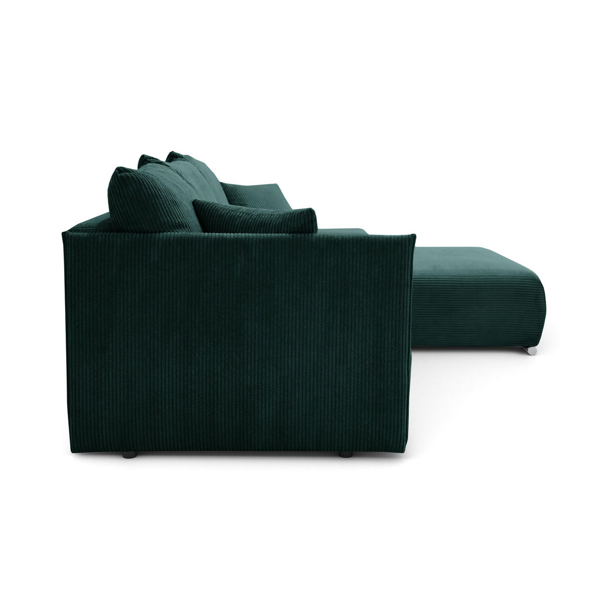 ECKSOFA L-Form Schlaffunktion Livorno Cord-Stoff Grün Rechts - Chromfarben/Schwarz, Holz/Kunststoff (246/188cm) - Kaiser Möbel