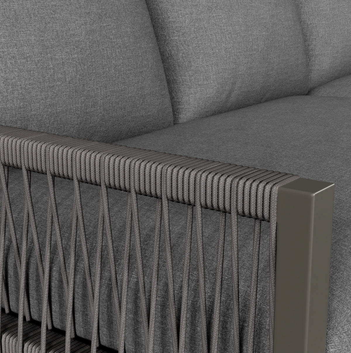 GARTEN-LOUNGE-SET 123/68/86 cm grau aus Metall und Polyester mit 2 Tischen - Grau, Metall - OKWISH