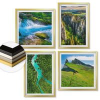 WANDBILDER 4er Set - 50x50 cm & 40x60 cm Goldrahmen - Grüne Berge, Flussfelsen - Goldfarben, Kunststoff (50/50cm) - ArtPrintCave