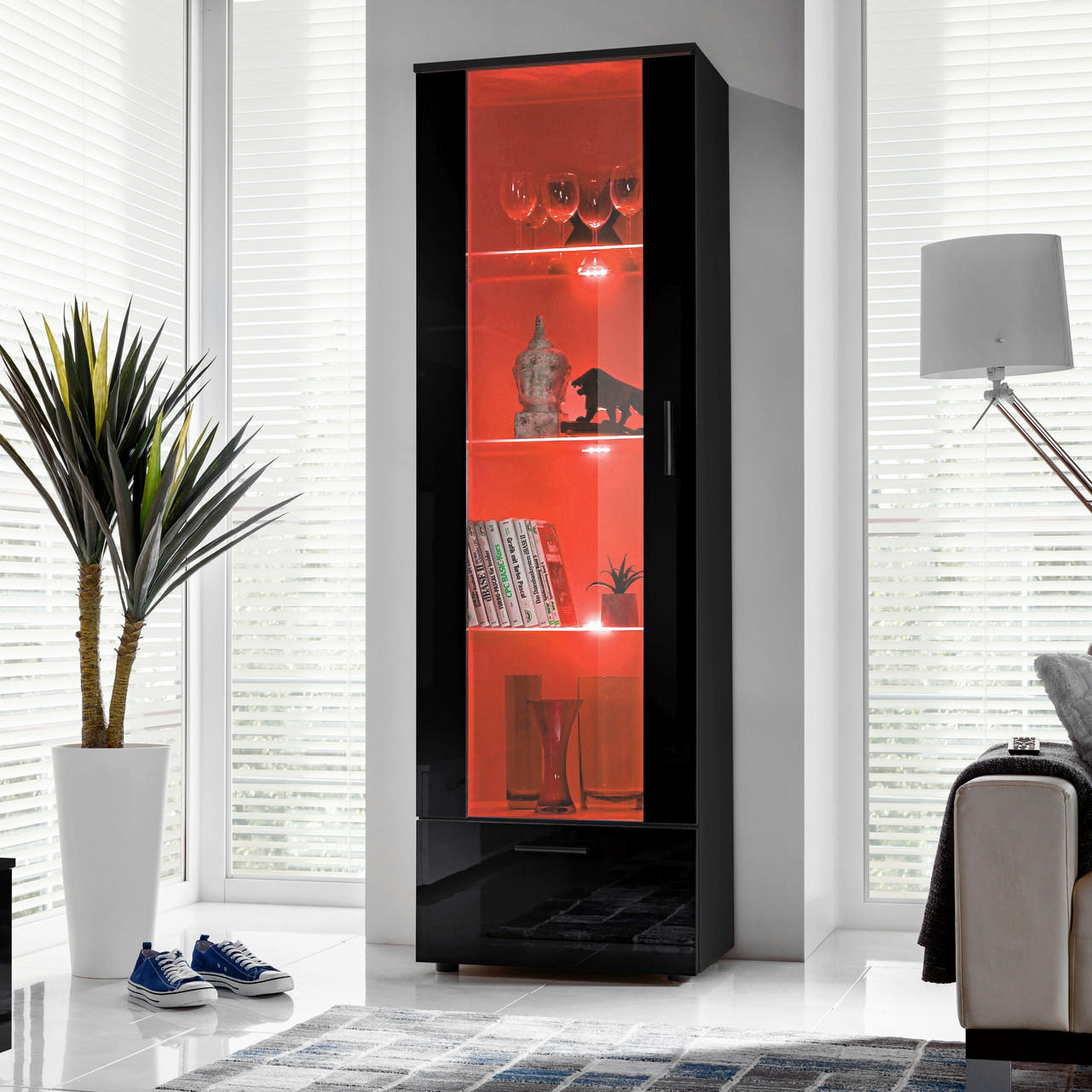 VITRINE ALESSANDRIA, Schwarz, LED Mehrfarbige - Schwarz, Glas/Holzwerkstoff (60/192/42cm) - Komodee