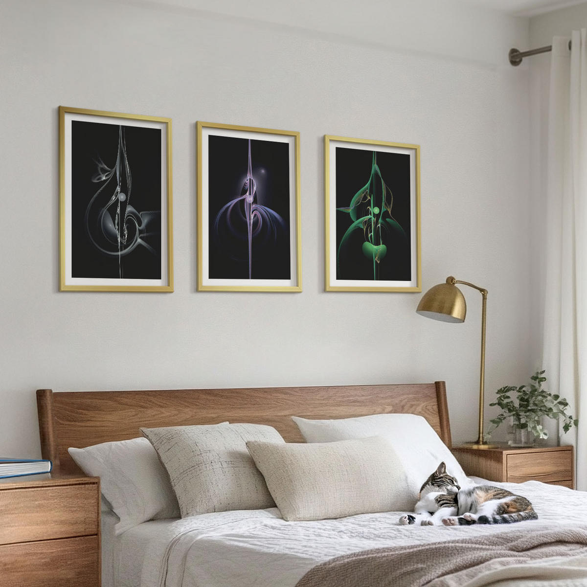 BILDER SET 3er Set - 40x60 cm Goldrahmen - Abstrakte schwarze Farbmuster - Goldfarben, Kunststoff (40/60cm) - TULUP