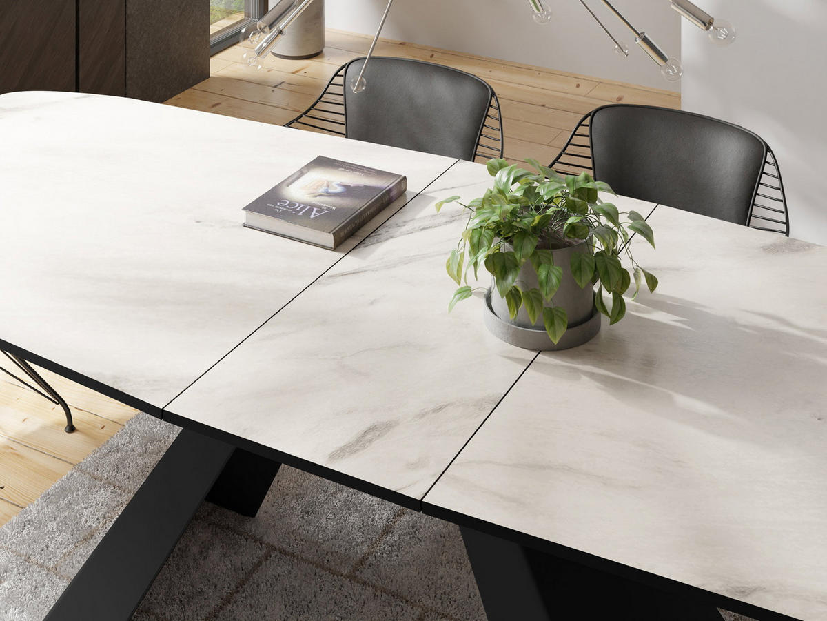 ESSTISCH Monte rechteckig ausziehbar, Marmor Weiß 160-200/80/76 cm - Ecru/Schwarz, Holzwerkstoff/Metall (80/198/76cm) - WFL GROUP