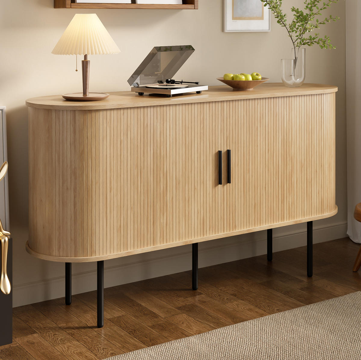 KOMMODE aus MDF 140x40x78cm in Natur mit Rolltür - Naturfarben, Holzwerkstoff (140/78/40cm) - Modfu