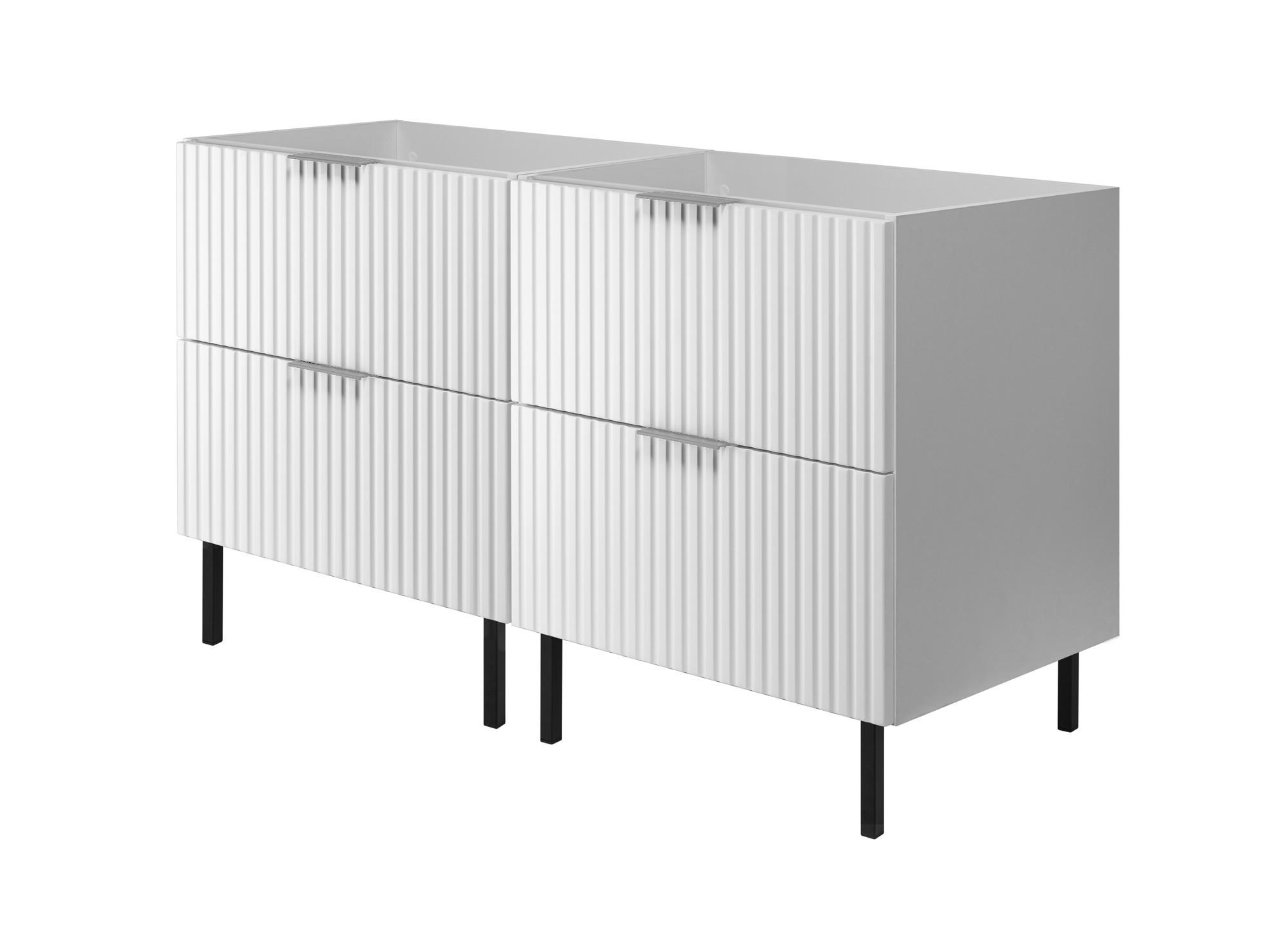 WASCHBECKUNTERSCHRANK, Weiß, 120 (2 x 60) x 77 x 46 cm, silberner Griff, schwarze Beine, ohne Arbeitsplatte - Silberfarben/Weiß, Holzwerkstoff (120/77/46cm) - 3XE LIVING