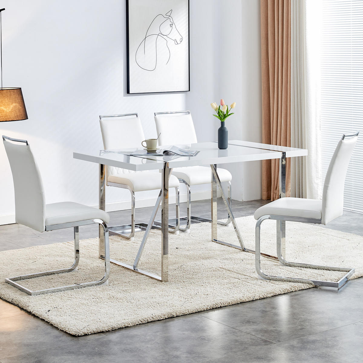 STUHL 4er-Set gepolstert mit Metallgestell Weiß - Weiß, Metall (48/95/42.2cm) - Meubliv