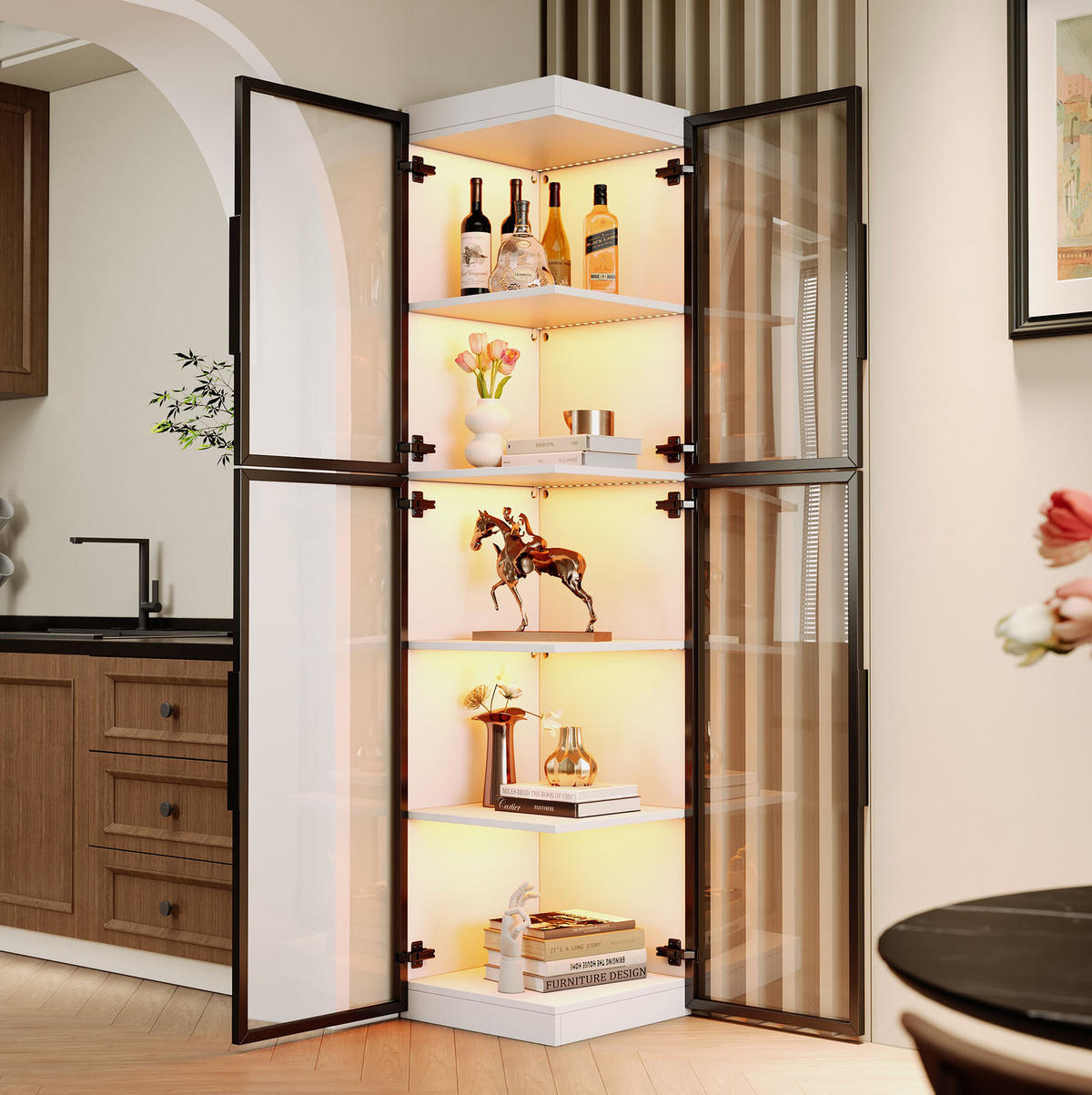 HIGHBOARD mit LED-Beleuchtung 40/40/170 cm in Weiß mit transparenten Acrylflächen - Weiß, Holzwerkstoff (40/170/40cm) - BEAOK