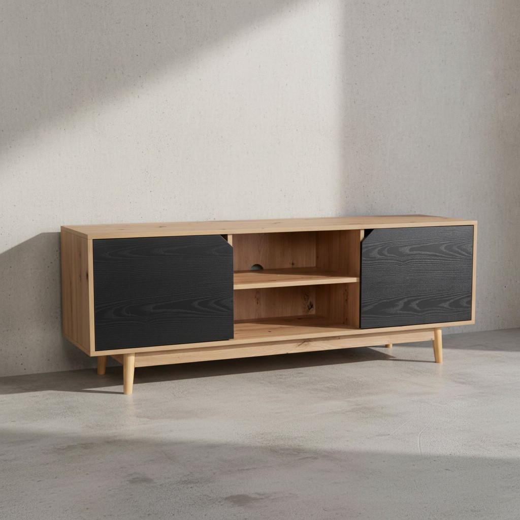 TV-LOWBOARD mit Eiche-Dekor, 2 Türen, modern, Braun-Schwarz 150x40x55 cm - Eichefarben/Braun, Holz (150/55/40cm) - KADIMA DESIGN