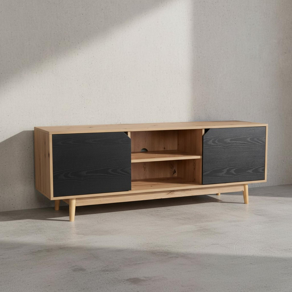 TV-LOWBOARD mit Eiche-Dekor, 2 Türen, modern, Braun-Schwarz 150x40x55 cm - Eichefarben/Braun, Holz (150/55/40cm) - KADIMA DESIGN