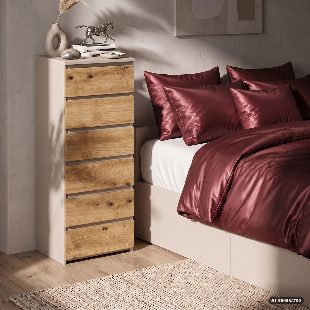 KOMMODE CL6 Kaschmir 40 cm 6 Schubladen Front Artisan-Eiche B40xH109xT35 cm - Beige/Braun, Holzwerkstoff (40/109/35cm) - Akord