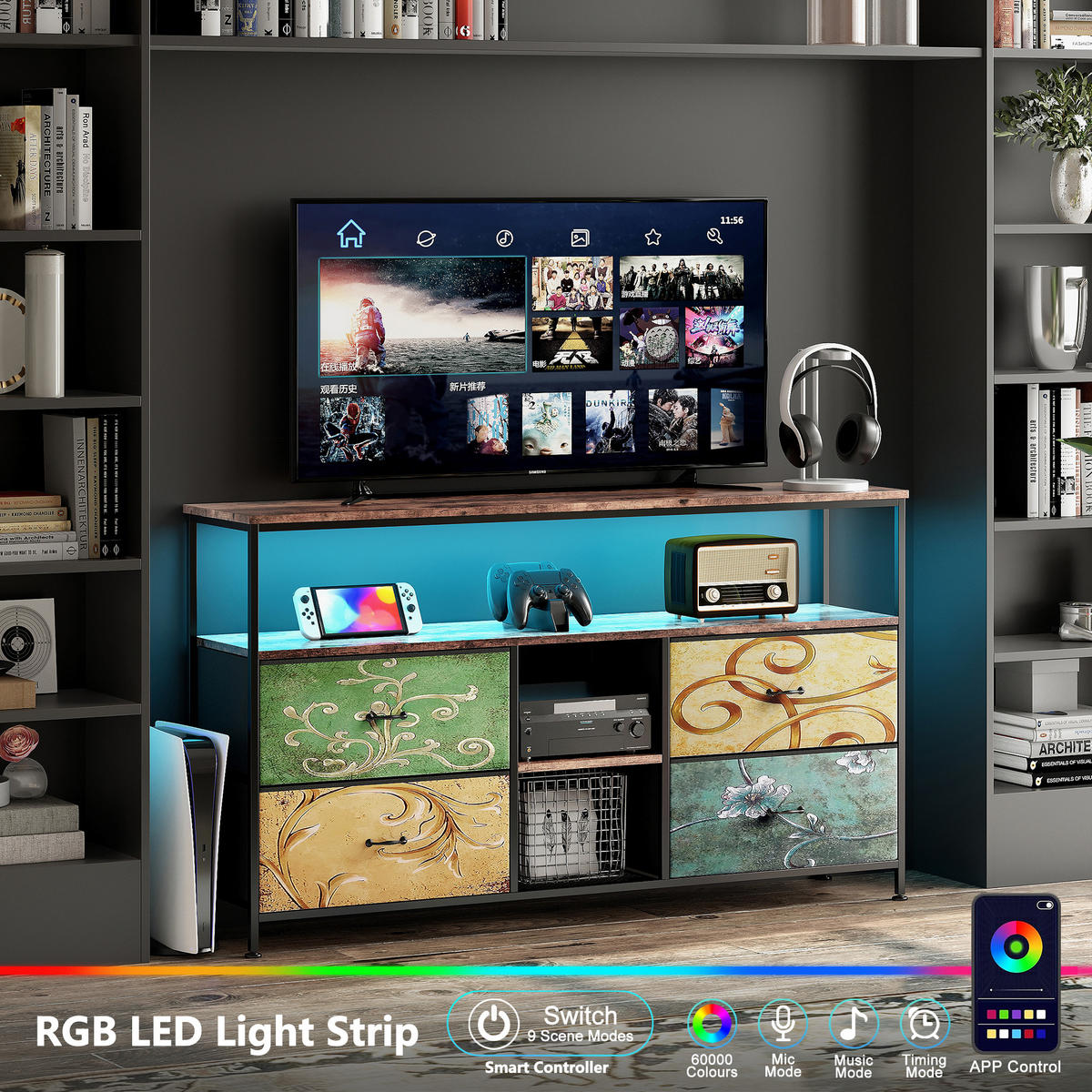 TV LOWBOARD 108x30x77 cm Metall Holz mehrfarbig - Naturfarben, Holz (108/76.8/29.8cm) - LEBENLANG