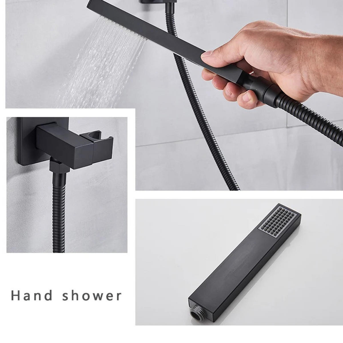 ÜBERKOPFBRAUSESET Thermostat Edelstahl 304, Schwarz, Mit Wasserfall - Schwarz, Metall (22/30/52cm) - Kaket