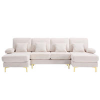 U-FORM Wohnlandschaft Samt mit LED und USB-Anschluss 265/135/88 cm Beige - Beige, Textil (135/88/265cm) - Redom