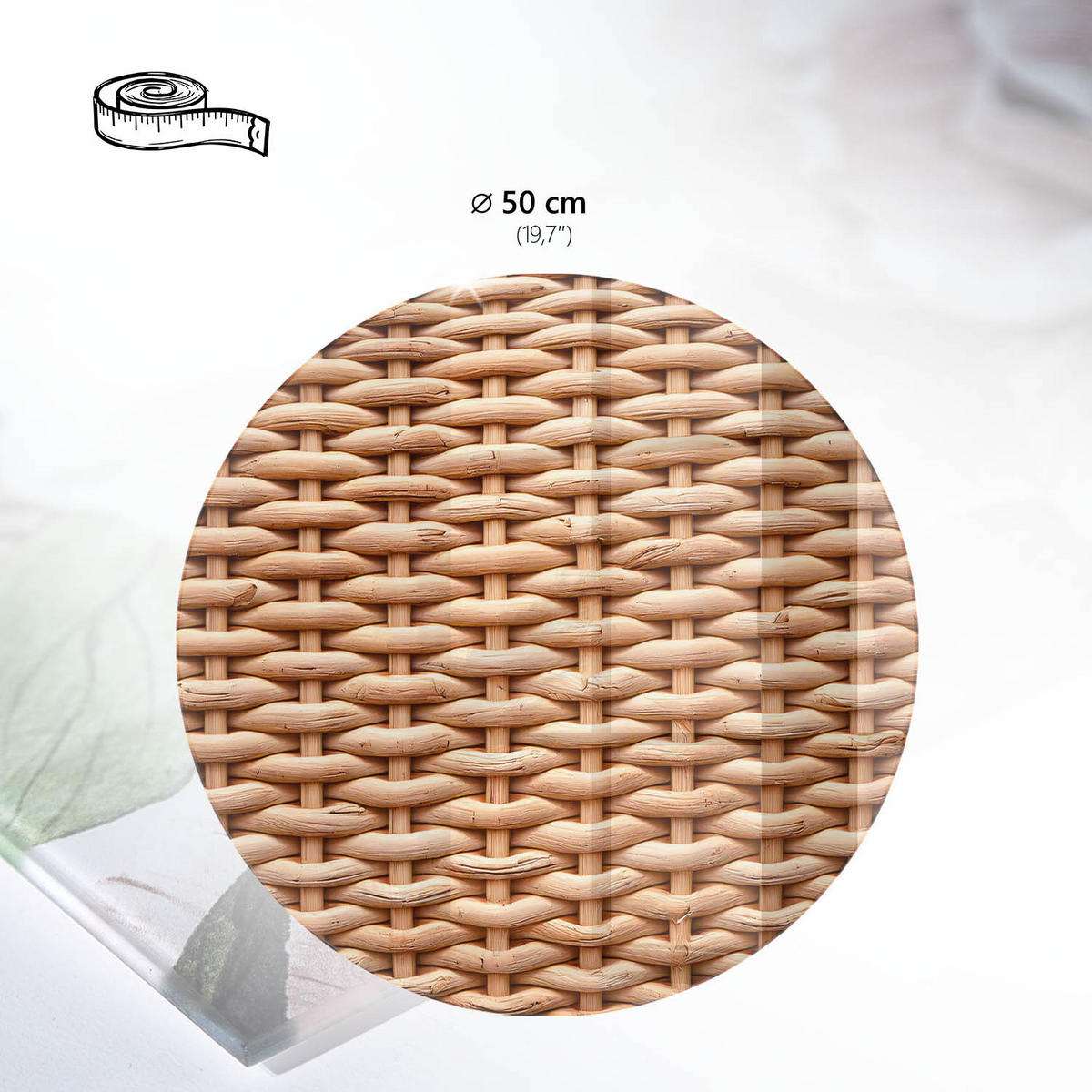 TISCHPLATTE fi50 cm – Geflochtene Textur - Braun, Glas (50/50/0.4cm) - Wallfluent