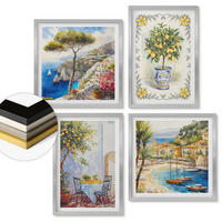 WANDBILDER 4er Set - 50x50 cm & 40x60 cm Silberner Rahmen - Blick auf das Meer aus Zitronenbäumen - Silberfarben, Kunststoff (50/50cm) - ArtPrintCave